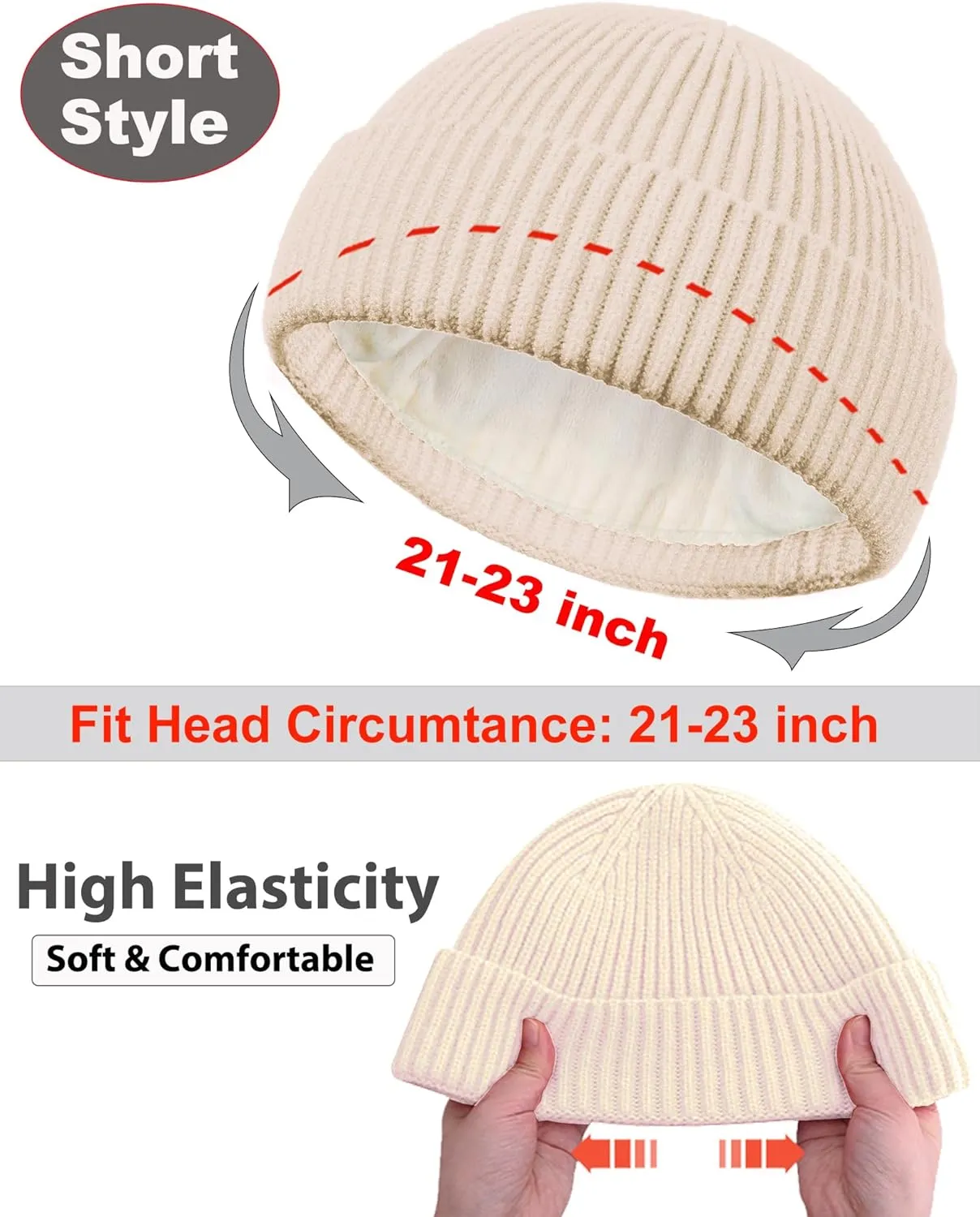 Swag Short Fisherman Beanie for Men Women, Wool Knit Cuffed Fleece Lined Trawler Beanies Winter Warm Hat