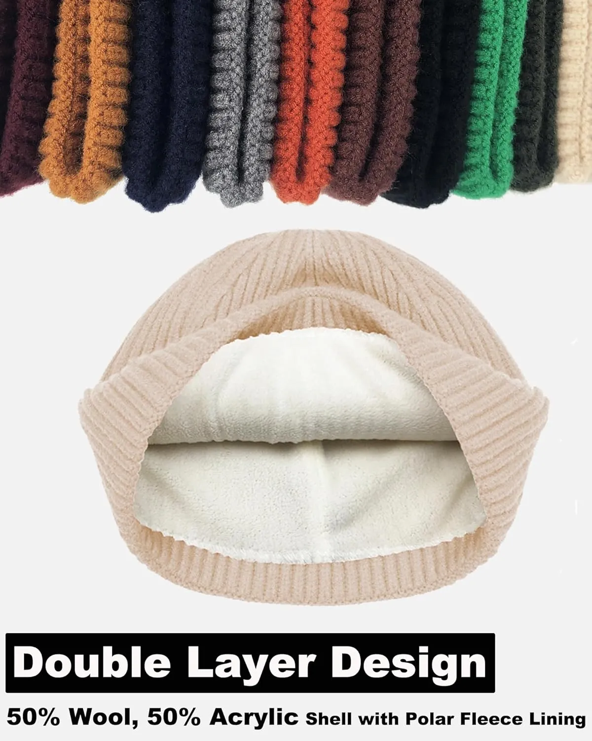 Swag Short Fisherman Beanie for Men Women, Wool Knit Cuffed Fleece Lined Trawler Beanies Winter Warm Hat