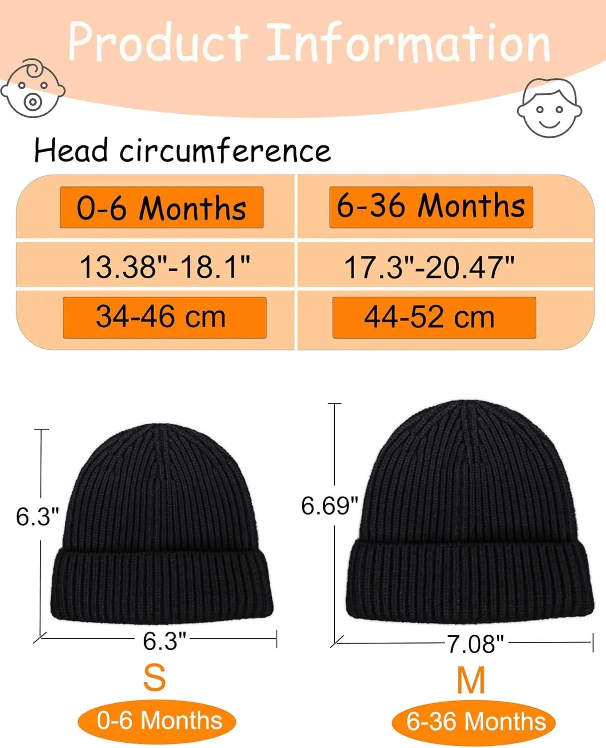 Toddler Beanie Baby Hat Boys Girls Beanies, Wool Cuffed Warm Infant Kids Winter Hats Children Knit Caps