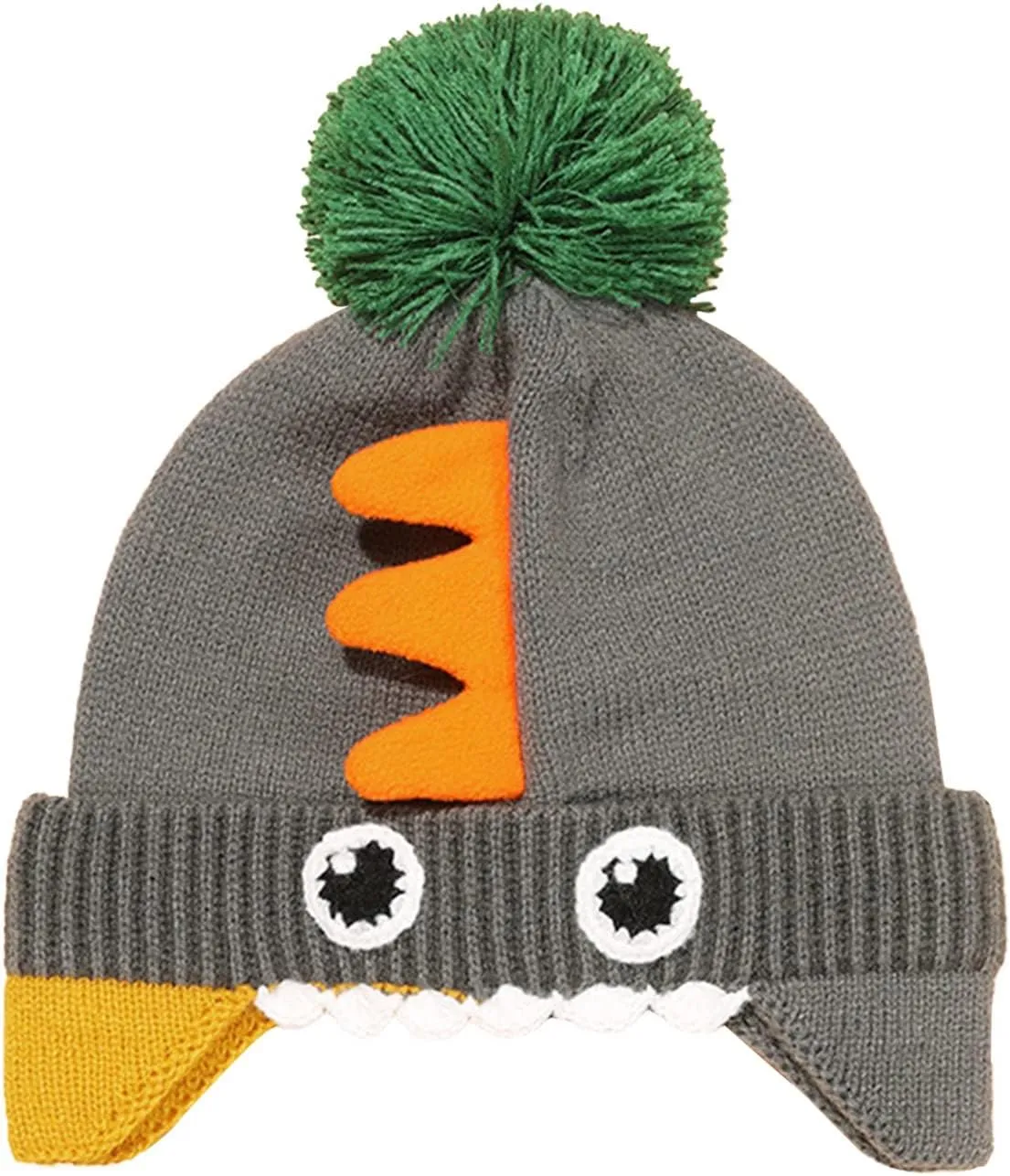 Unisex Baby Fleece-Lined Beanie with Earflaps Knitted Rib Beanie Hat with Pom Animal Soft Warm Winter Hat