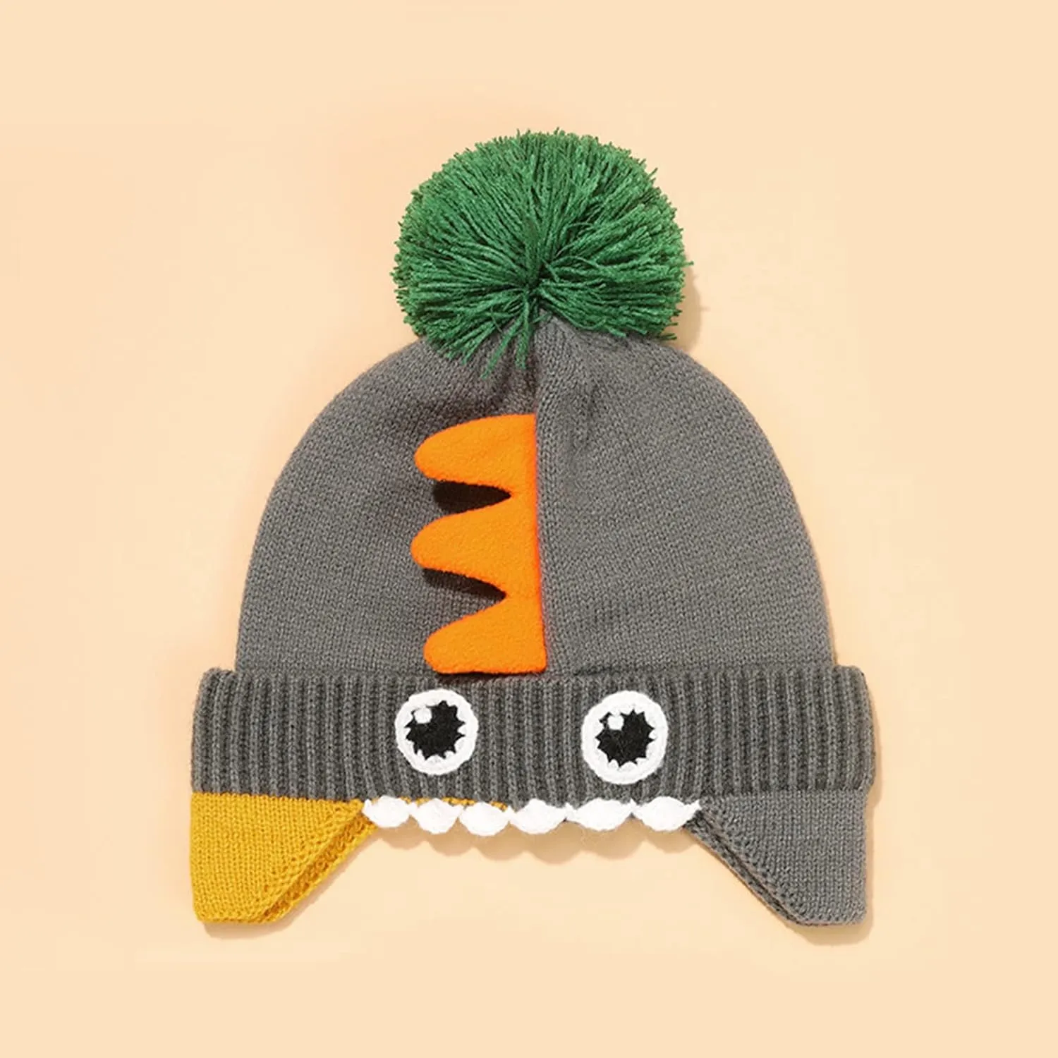 Unisex Baby Fleece-Lined Beanie with Earflaps Knitted Rib Beanie Hat with Pom Animal Soft Warm Winter Hat