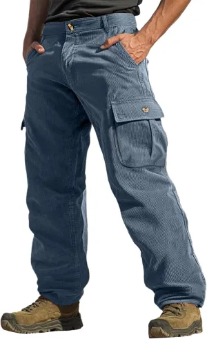 WENKOMG1 Corduroy Cargo Pants for Men Multi Pockets Straight Leg Outdoor Work Pants Retro Style Workwear