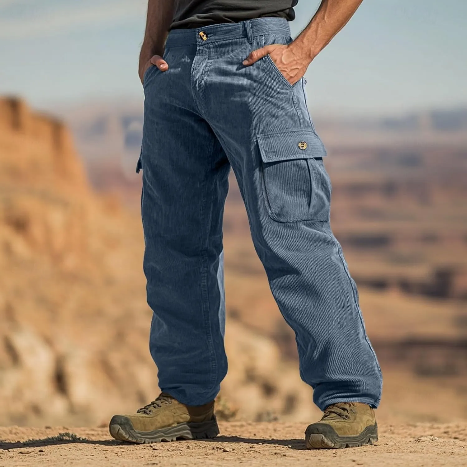 WENKOMG1 Corduroy Cargo Pants for Men Multi Pockets Straight Leg Outdoor Work Pants Retro Style Workwear