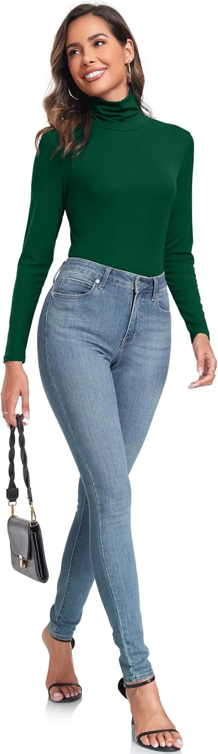 Women's Long Sleeve Casual Lightweight Turtleneck Top Slim Fit Thermal Active Layer Shirts