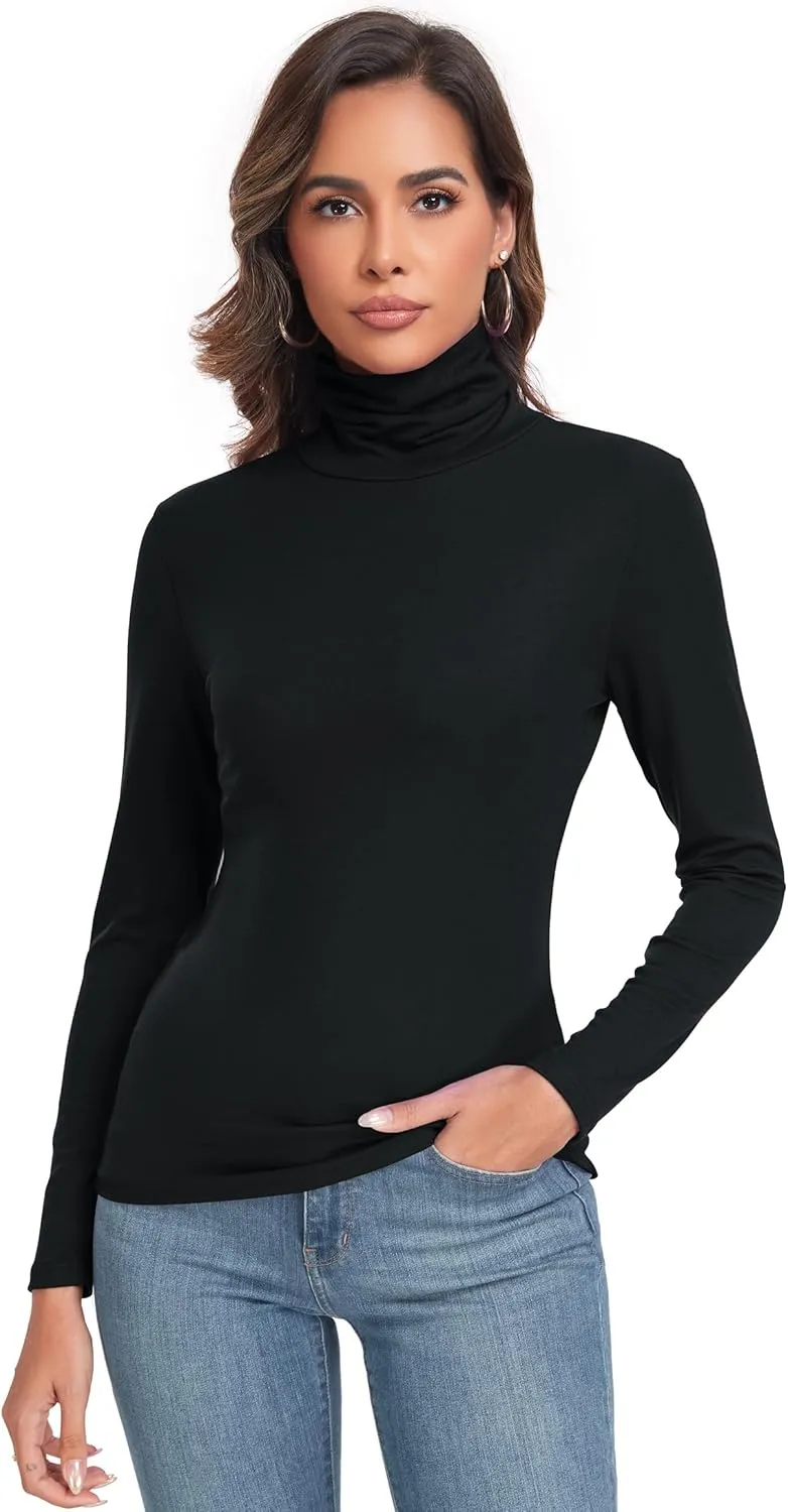 Women's Long Sleeve Casual Lightweight Turtleneck Top Slim Fit Thermal Active Layer Shirts
