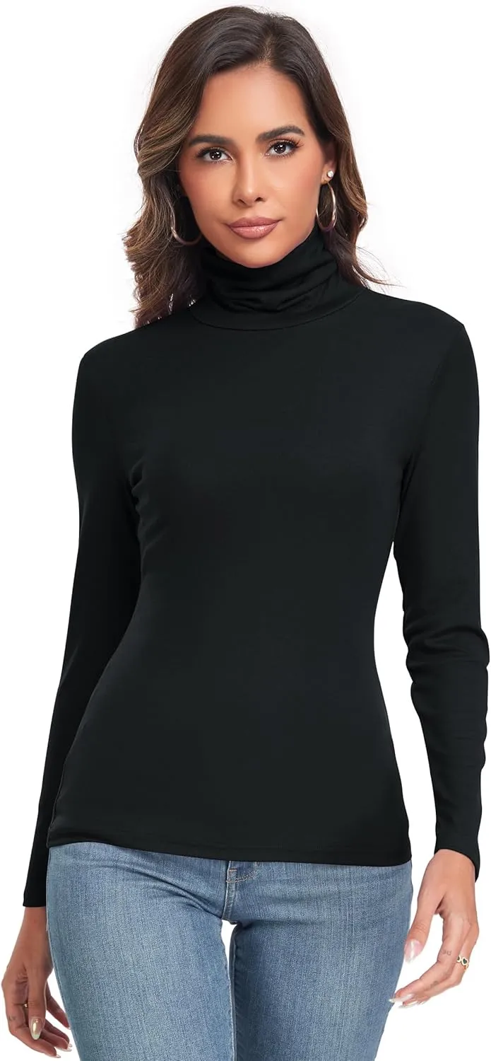 Women's Long Sleeve Casual Lightweight Turtleneck Top Slim Fit Thermal Active Layer Shirts