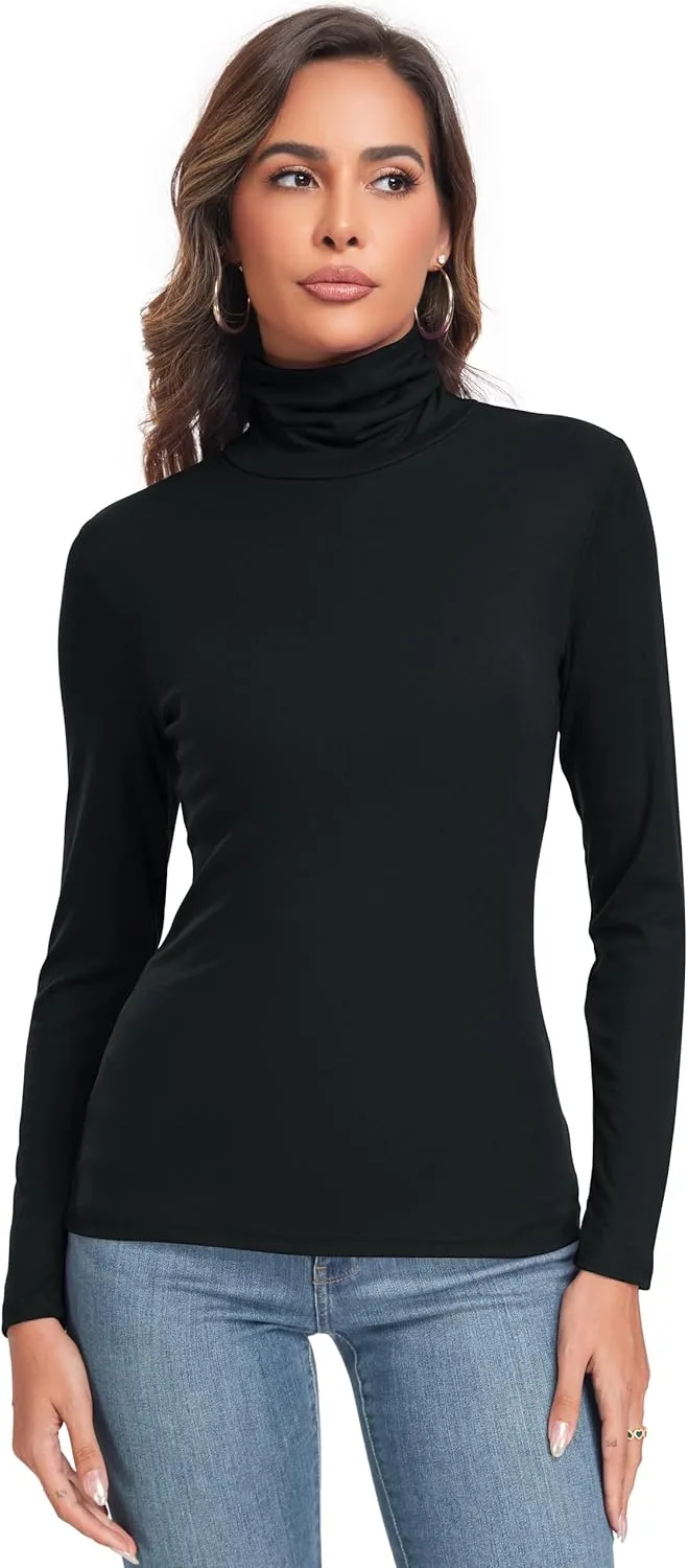 Women's Long Sleeve Casual Lightweight Turtleneck Top Slim Fit Thermal Active Layer Shirts
