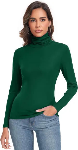 Women's Long Sleeve Casual Lightweight Turtleneck Top Slim Fit Thermal Active Layer Shirts