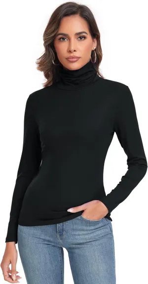 Women's Long Sleeve Casual Lightweight Turtleneck Top Slim Fit Thermal Active Layer Shirts