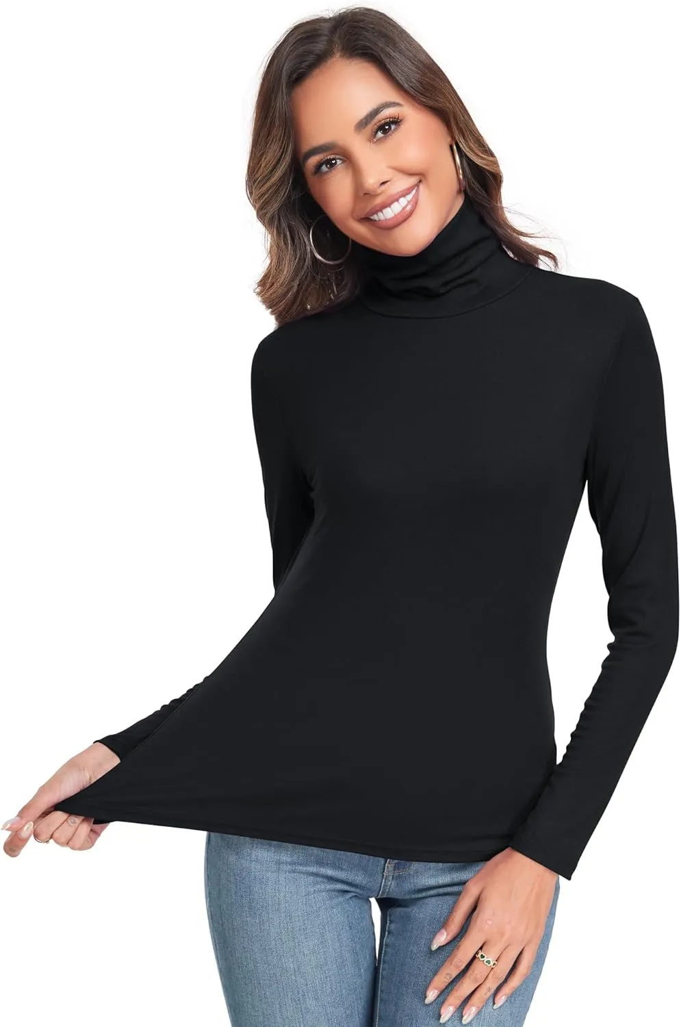 Women's Long Sleeve Casual Lightweight Turtleneck Top Slim Fit Thermal Active Layer Shirts