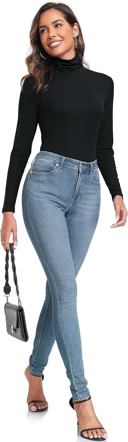Women's Long Sleeve Casual Lightweight Turtleneck Top Slim Fit Thermal Active Layer Shirts