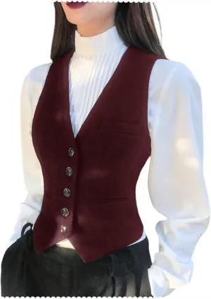Women's Wool Blend Waistcoat V Neck Sleeveless Jacket Fully Lined Suit Vests