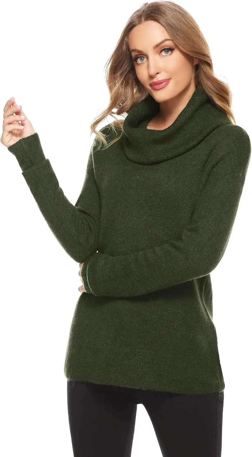 Woolicity Women's Cowl Neck Sweaters Long Sleeve Loose Fitting Ribbed Cozy Soft Casual Turtleneck Pullover Tops