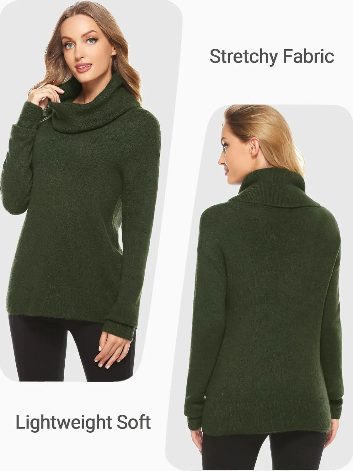 Woolicity Women's Cowl Neck Sweaters Long Sleeve Loose Fitting Ribbed Cozy Soft Casual Turtleneck Pullover Tops