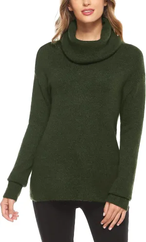 Woolicity Women's Cowl Neck Sweaters Long Sleeve Loose Fitting Ribbed Cozy Soft Casual Turtleneck Pullover Tops