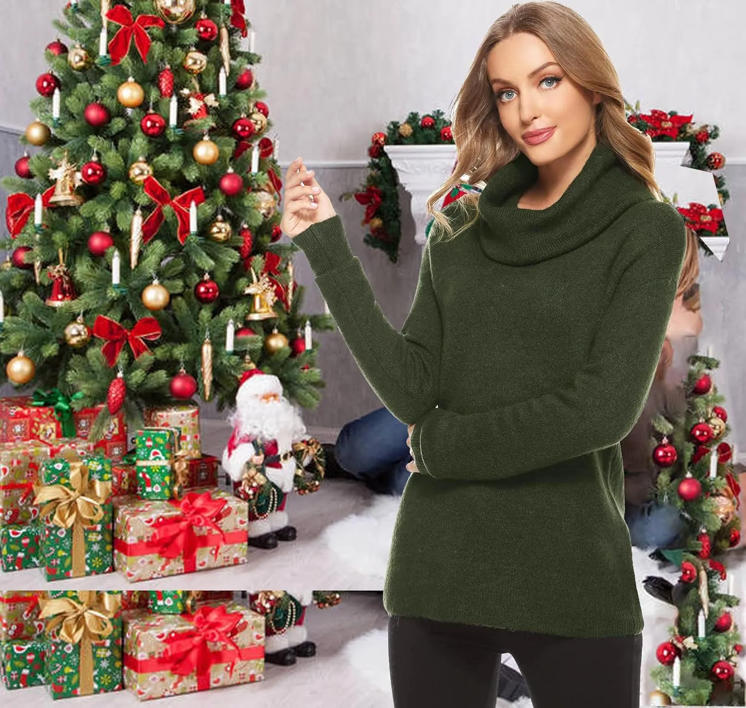 Woolicity Women's Cowl Neck Sweaters Long Sleeve Loose Fitting Ribbed Cozy Soft Casual Turtleneck Pullover Tops